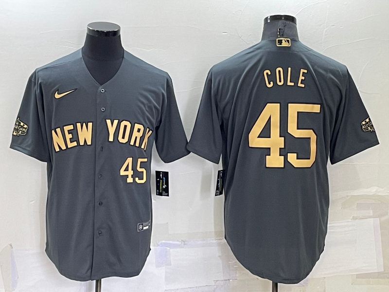 Men's New York Yankees #45 Gerrit Cole 2022 All-Star Charcoal Cool Base Stitched Baseball Jersey Men's New York Yankees #45 Gerrit Cole 2022 All-Star Charcoal Cool Base Stitched Baseball Jersey